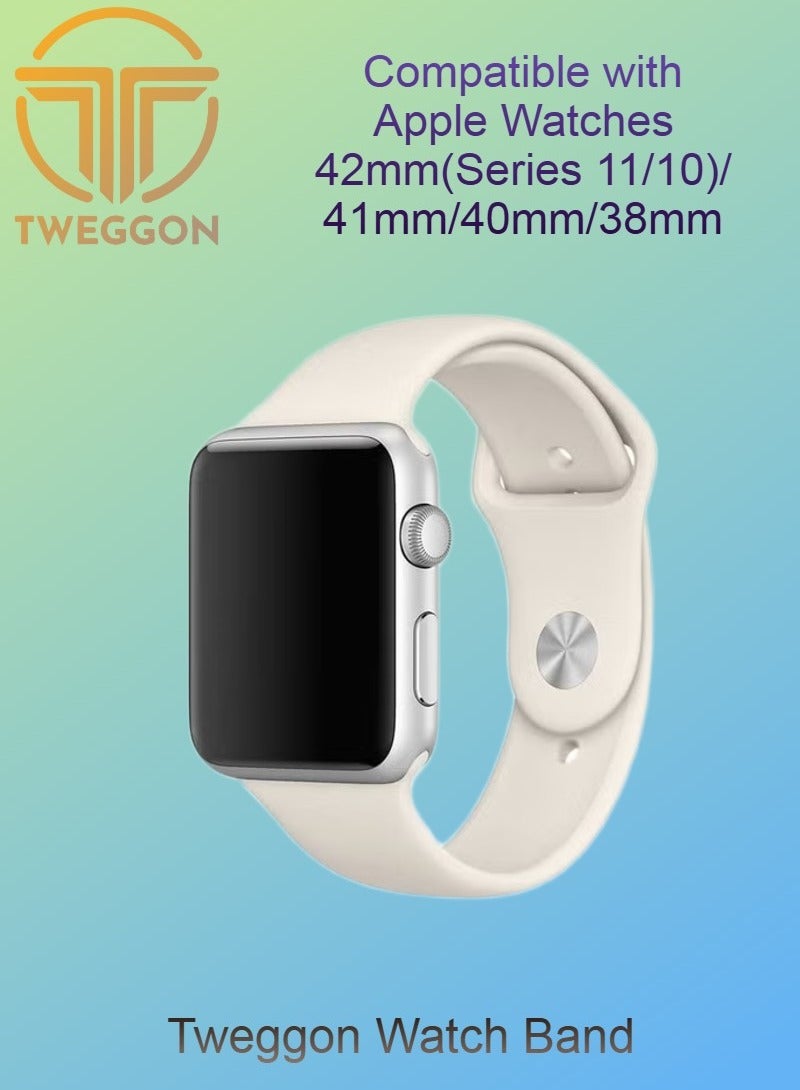 TWEGGON Silicone Sport Band/Strap for Apple Watch All Series Compatible with 42mm(Series 11/10)/41mm/40mm/38mm Starlight - Image 1